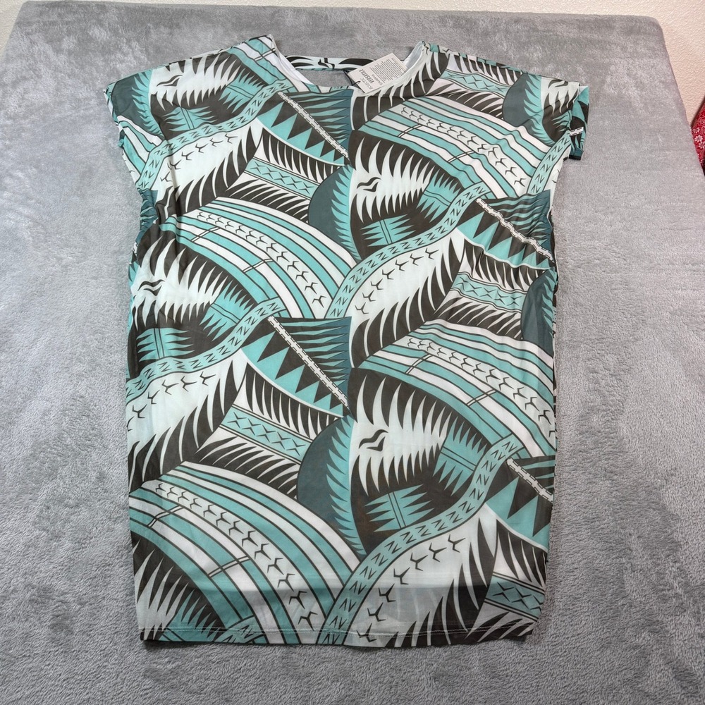 Missing Polynesia Rava Dress Women Medium Blue Skies‎ Tribal Print NWT